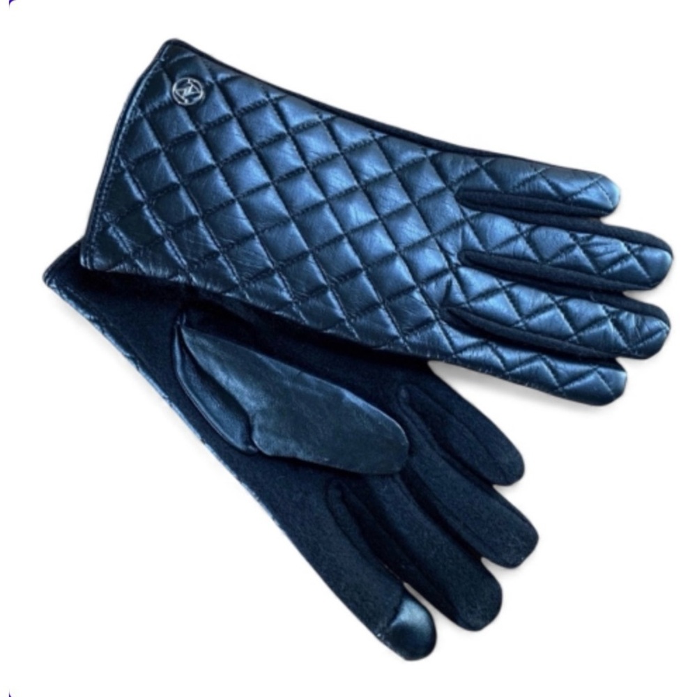 Adrienne Vittadini Soft Leather/Wool Quilted Black Gloves Texting Women NWT